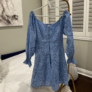 Adorable Blue Embroidered Flowy Dress !